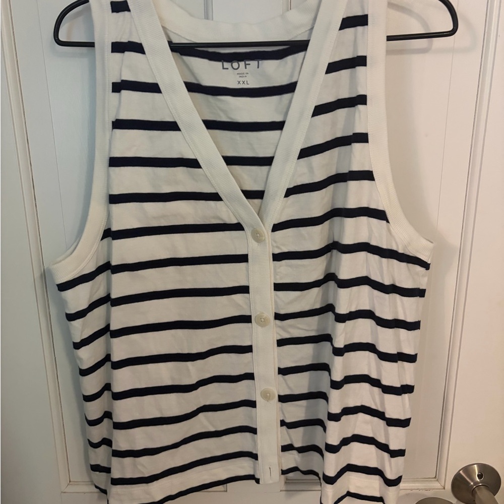 LOFT White and Navy Striped Button-Front Tank